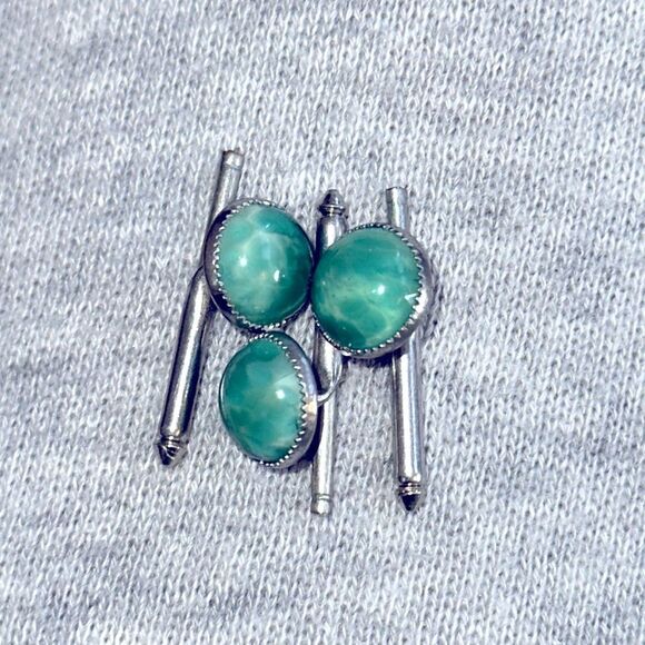 3 vintage silver tone with faux turquoise stone shirt studs - Picture 5 of 5